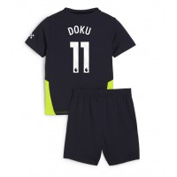 Camiseta Manchester City Jeremy Doku #11 Segunda Equipación Replica 2024-25 para niños mangas cortas (+ Pantalones cortos)